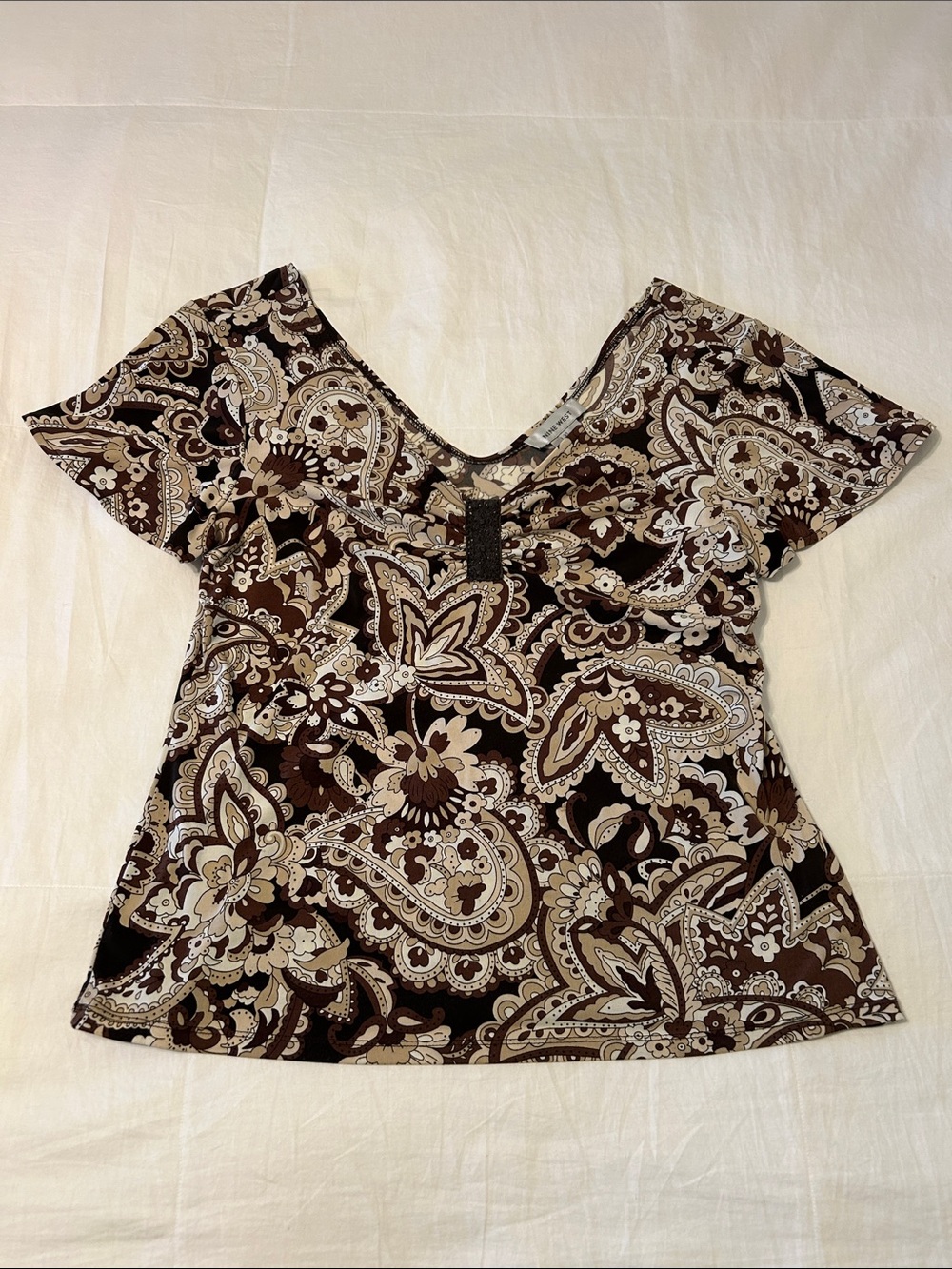 Nine West Brown Paisley Scoop Neck Blouse